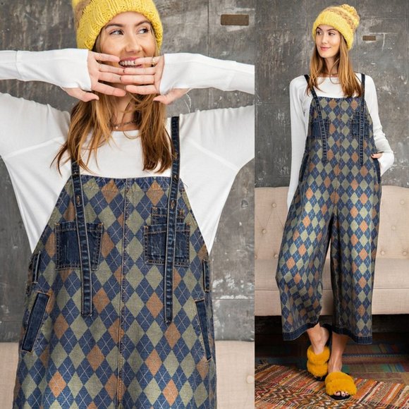 easel Pants & Jumpsuits New Argyle 0cotton Denim Retro Overall